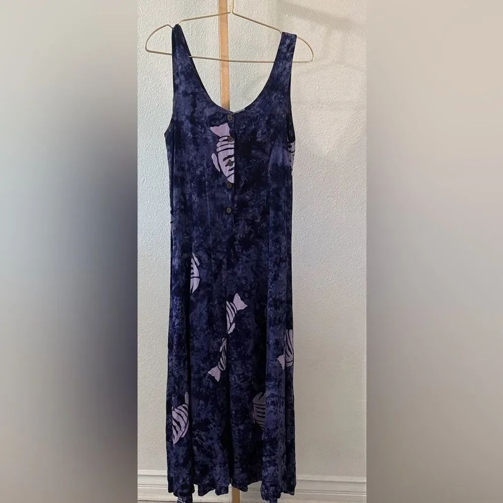 Stylish Purple boho Sleeveless Dress with fish Design- Small